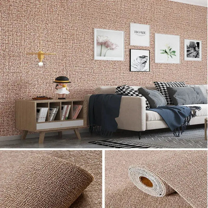 Linen 3D foam self-adhesive PVC wallpaper in brown textured finish for walls by Simples Market