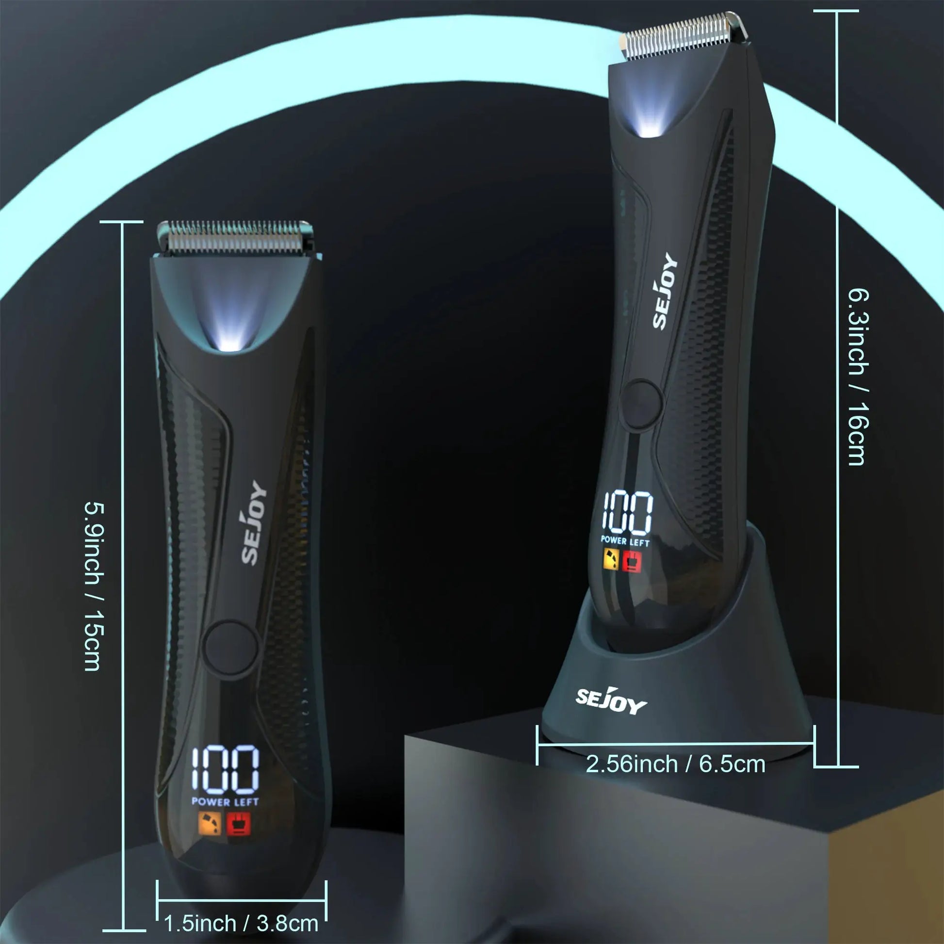Sejoy men's ball trimmer with replaceable ceramic blade heads for groin grooming; black electric razor