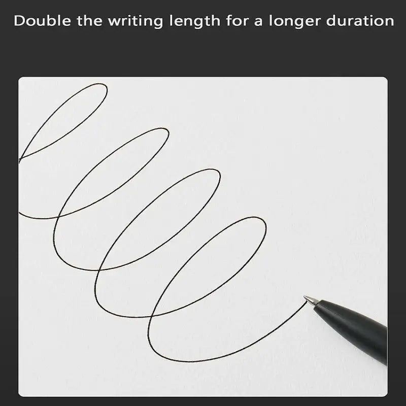 KACO gel pen with black ink and metal tip, 0.5mm, drawing a spiral line on white paper