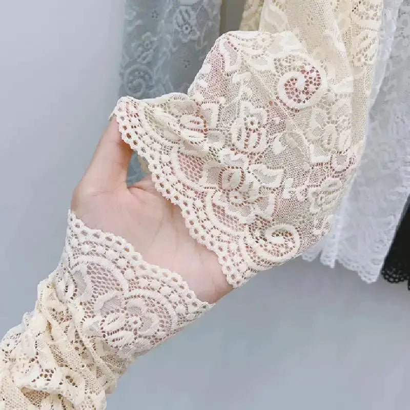 AuroraSilk Women Summer Ice Silk Lace Arm Sleeves Breathable Fingerless Driving Gloves With Sun Protection