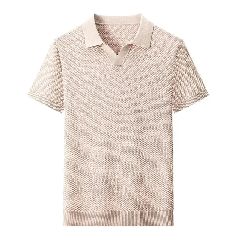 Simples Market men's short-sleeve polo shirt, 100% cotton, beige knitted polo with collar.