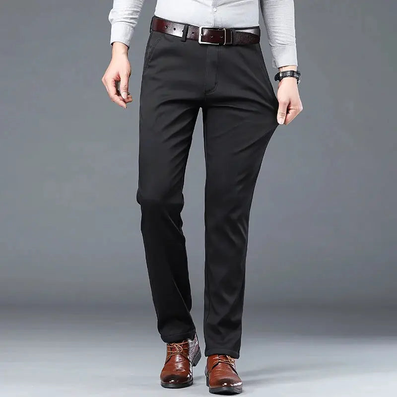 Simples Market men's black straight-stretch office trousers for business casual wear, size 28-40.