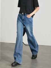 Amii Minimalism Vintage Denim Jeans Women Loose Wide Leg Autumn Pants