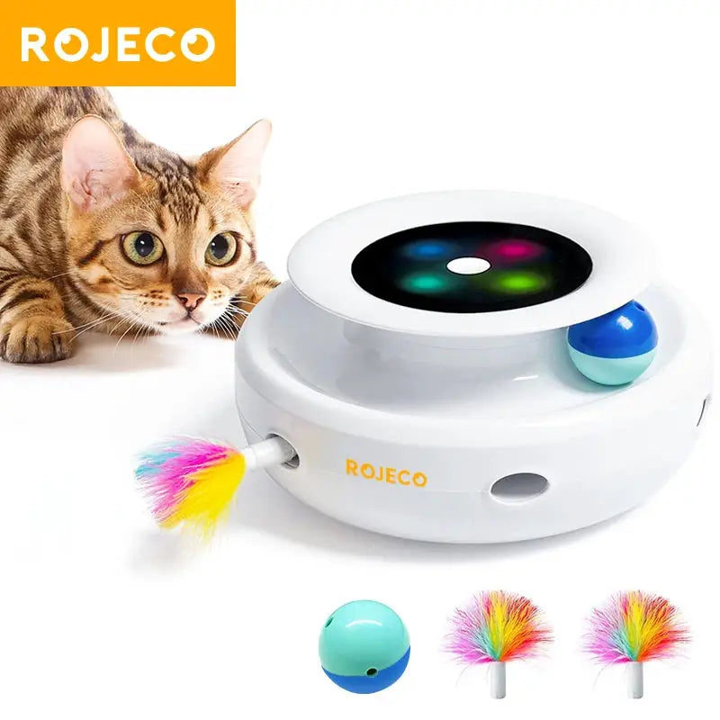 Rojeco 2 In 1 Smart Cat Toy Automatic Feather And Interactive Ball With 5 Modes Electronic Pet Toy