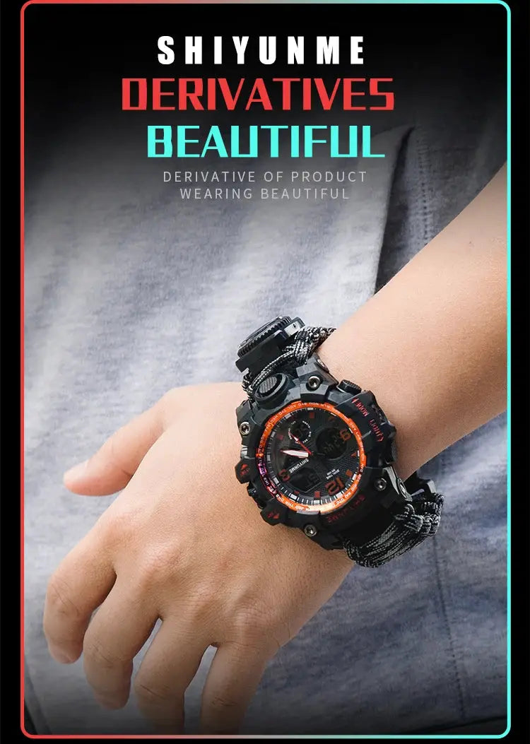 SHIYUNM men's military sports digital watch with orange bezel, compass, waterproof by Simples Market