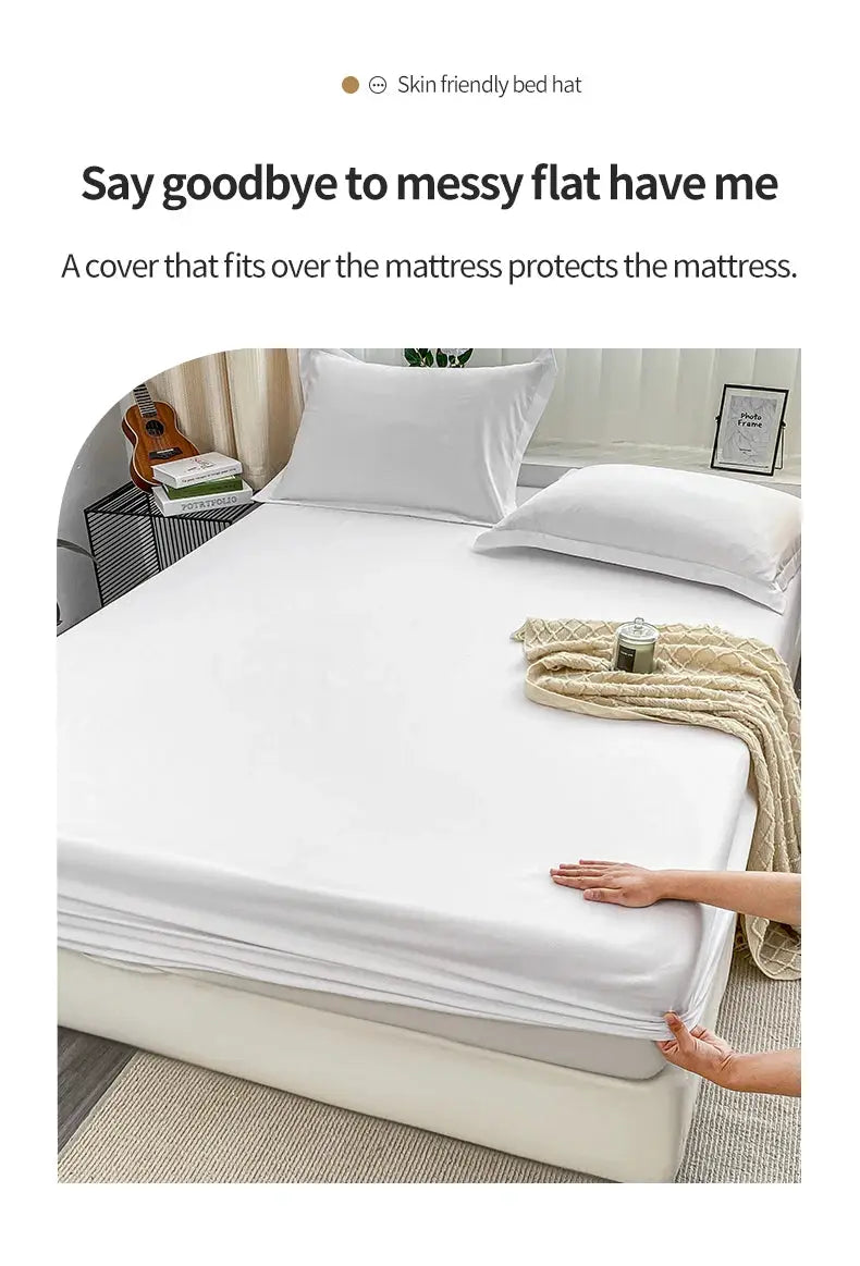 White fitted bed sheet with elastic band for single to king beds