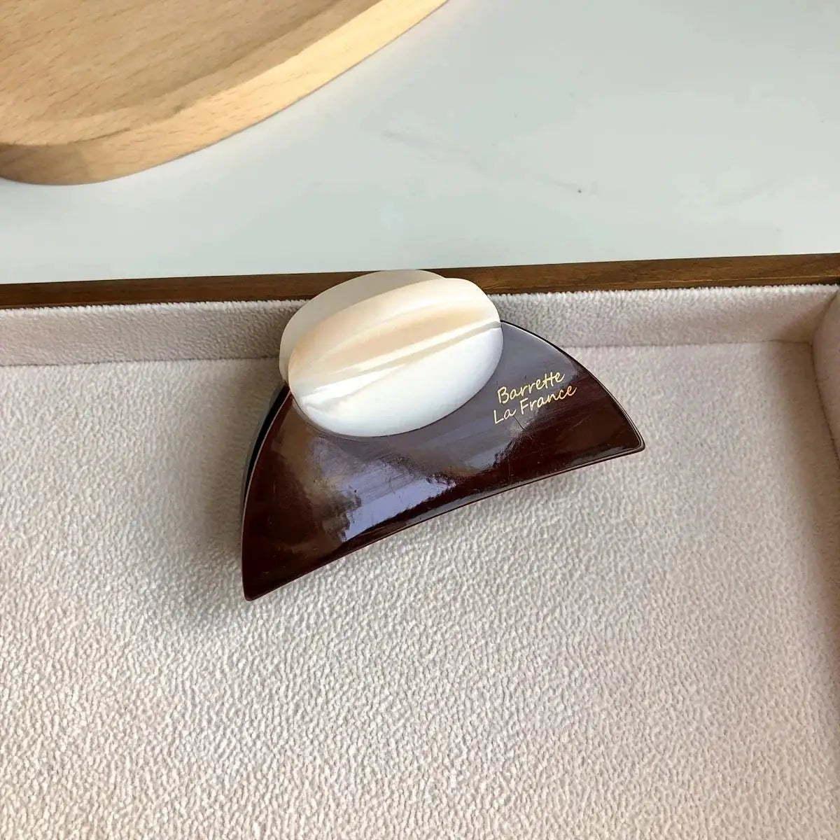 ChicWood Vintage French Hair Clip Two Tone Wood Grain and Marbled Design for All Day Hold