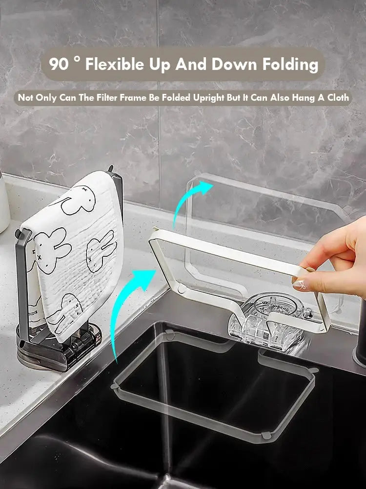 PrimeHome Foldable Sink Filter Rack With Iron Frame PET Mesh And Removable Suction Cup For Easy Drainage