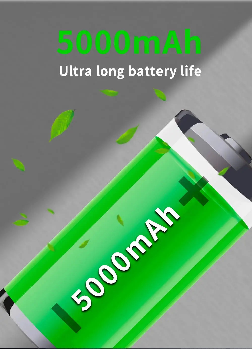 5000mAh battery pack with bright green casing shown at an angled view