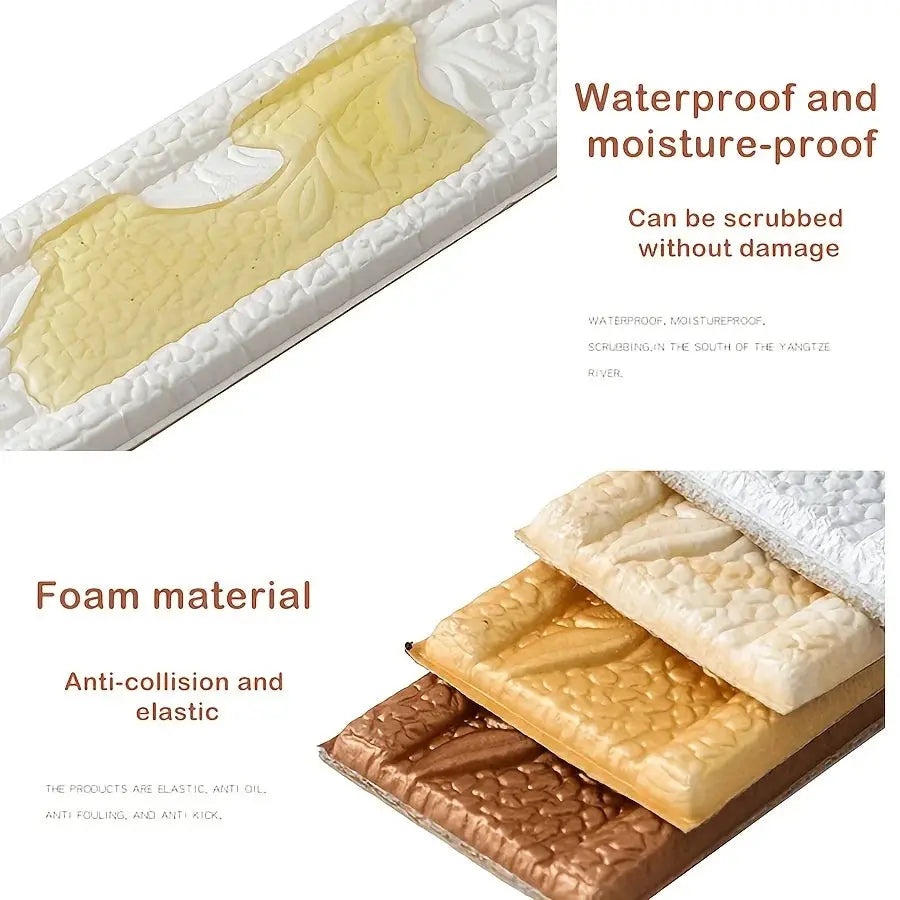Foam wall edge strip stickers, 230cm long; self-adhesive and waterproof, in white, beige, and brown, by Simples Market.