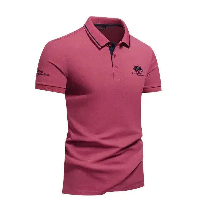 Men's pink short-sleeve polo shirt with embroidered chest logo, Simples Market