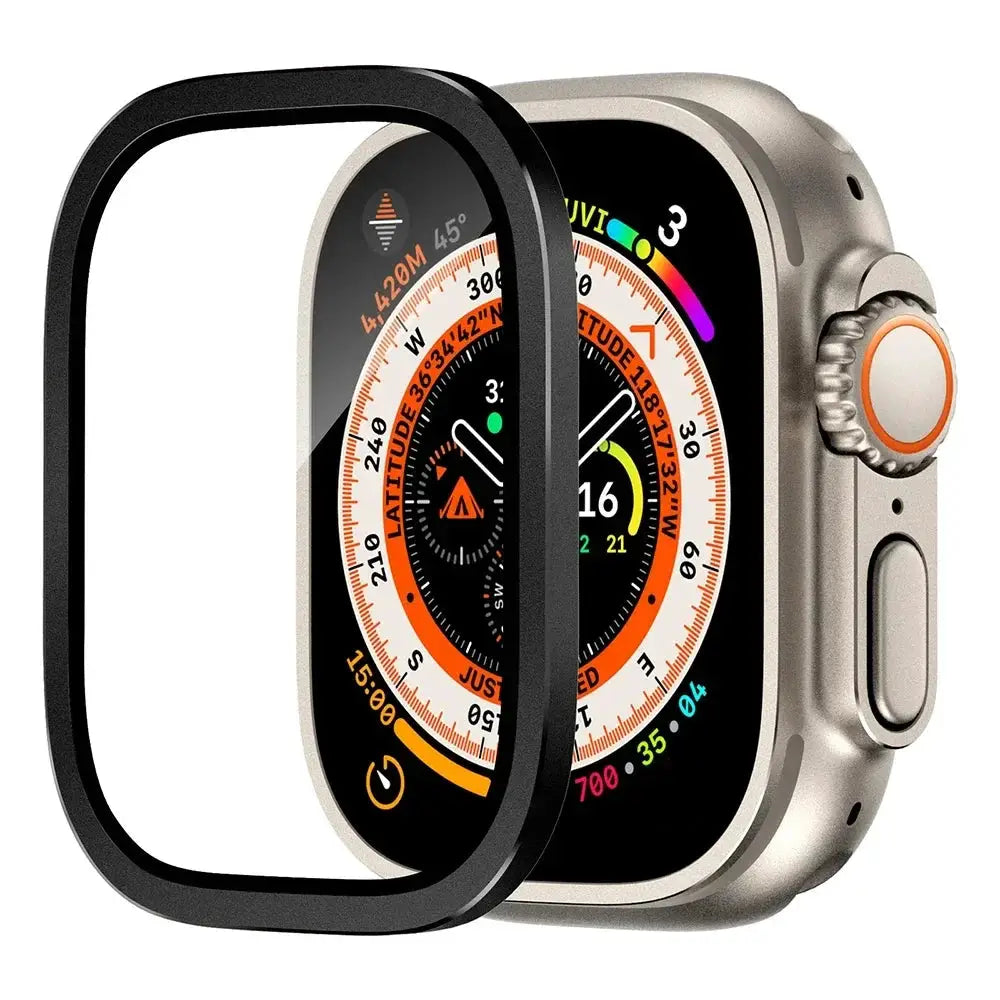 Aluminium Alloy Case+Tempered Glass for Apple Watch Ultra 2 49mm Anti-Scratch Screen Protector for iWatch Ultra 49mm Cover Film