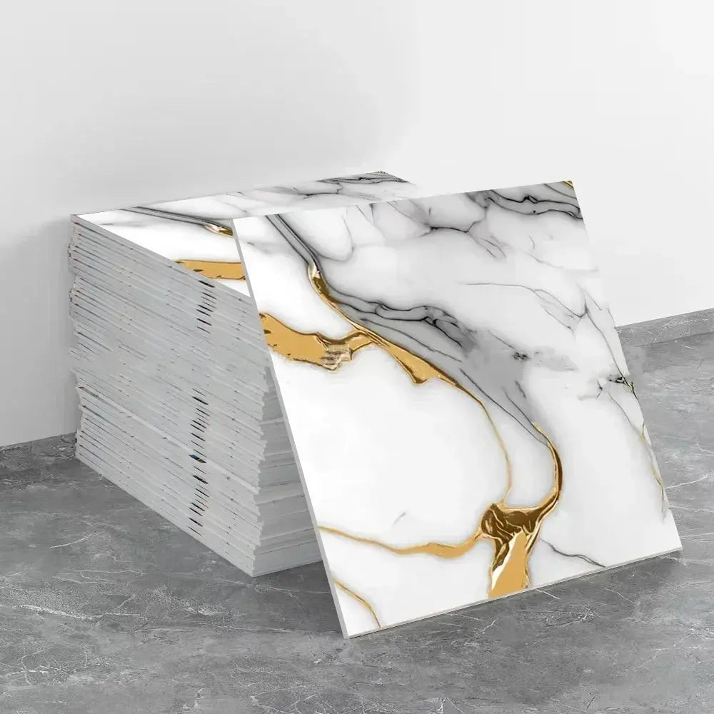 Self-adhesive marble tile wallpaper set, white with gold veining, waterproof 10–50 pcs, Simples Market