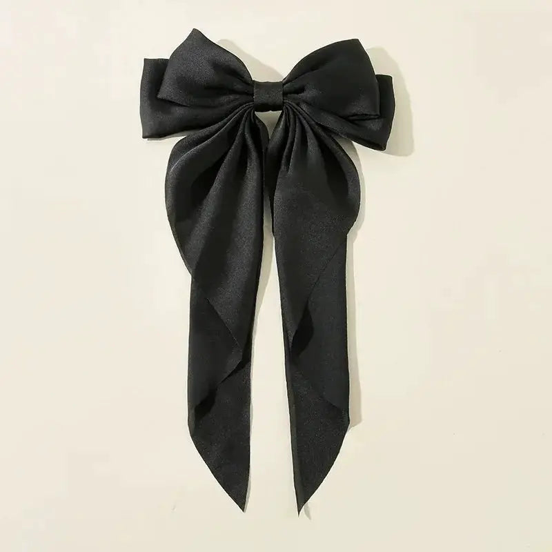 Korean Satin Bowknot Hair Clip For Women And Girls Long Ribbon Solid Color Barrette Hair Accessory