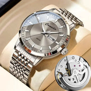 NovaLux Hollow Dial Automatic Mens Waterproof Watch Glow In The Dark Dual Calendar Timepiece