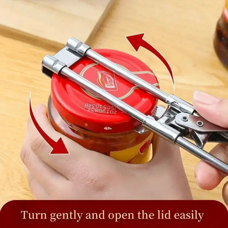 Adjustable Multi Function Bottle Opener Stainless Steel Jar Can Opener With Non Slip Handle Labor Saving Kitchen Tool