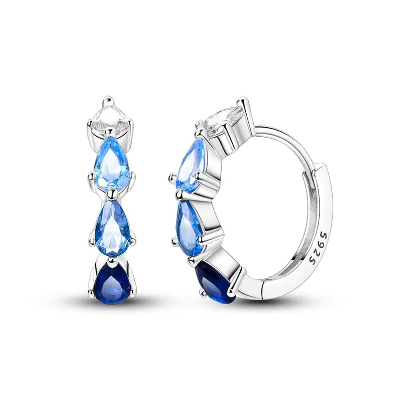 Original 925 Sterling Silver Blue Zirconium Butterfly Hoop Earrings For Women Colored Fine Jewelry Party Earrings
