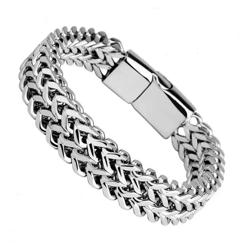 Stainless Steel Braided Double Row Front And Rear Fish Scale Bracelet With Magnetic Buckle