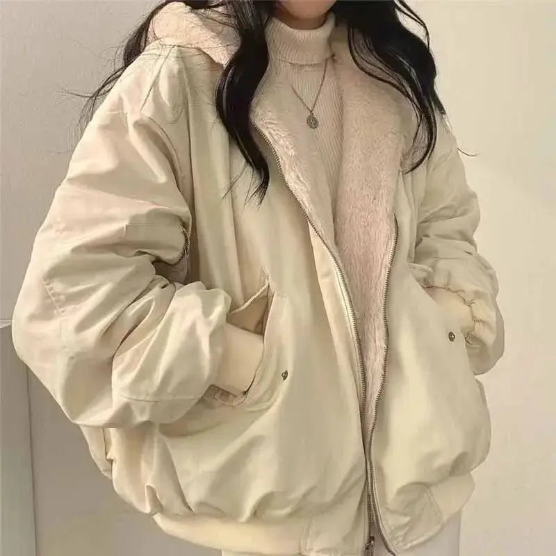 Smvp Women Winter Double Sided Hooded Fleece Parka Coat Cotton Polyester Cashmere Blend Lightweight Warmth