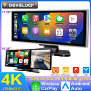 Dash Cam 4K Car DVR Wireless CarPlay Android Auto GPS Nav Dual Lens