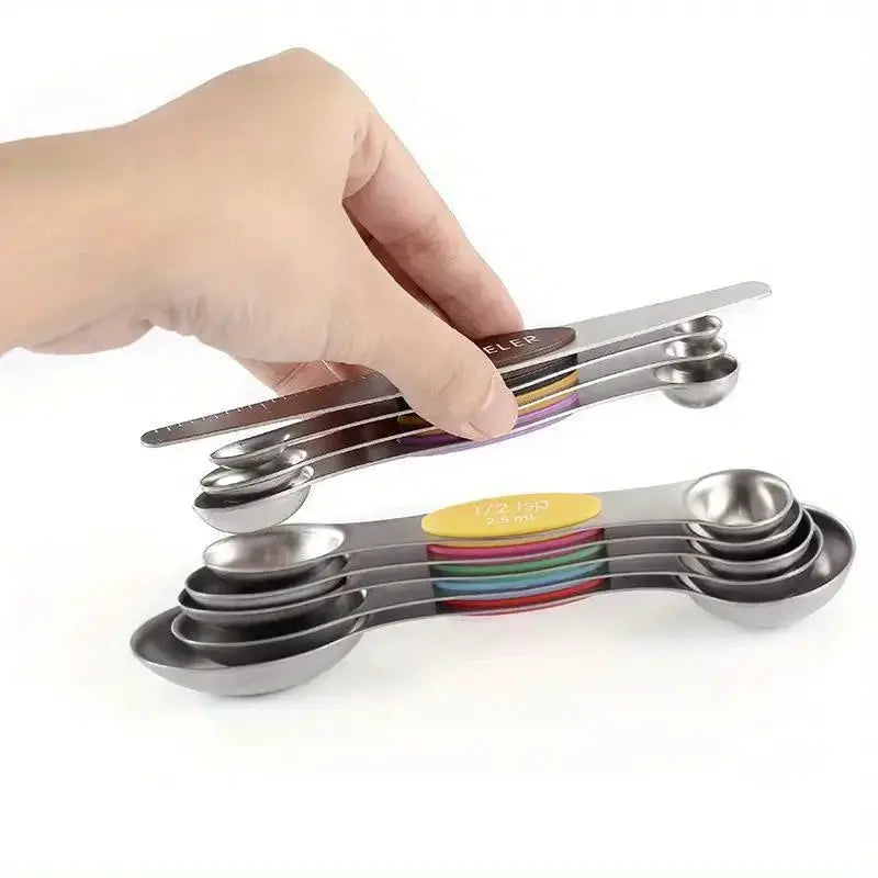 ChefMate Stainless Steel Double Headed Measuring Spoon Set 9 Piece With Magnetic Suction And Precise Scale