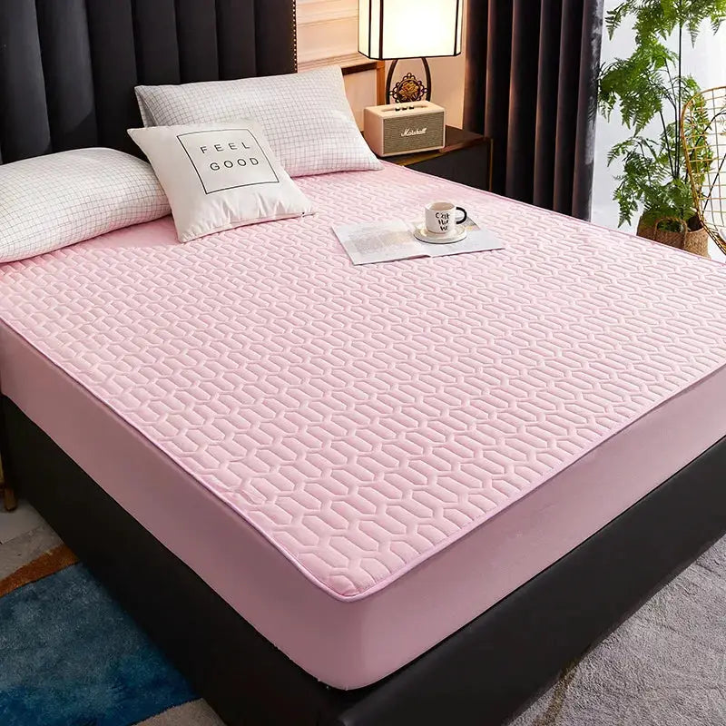 Pink quilted waterproof thick mattress cover fitted sheet protector for 150/160/180x200 beds
