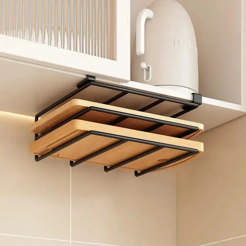 KitchenZen Under Cabinet Hanging Organizer Rack For Kitchen Storage Ideal For Cutting Boards Paper Towels Rags And More