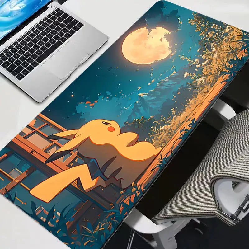 Large Pikachu Themed Mouse Pad Rubber Desk Mat With Locking Edge For PC Gaming Premium Build