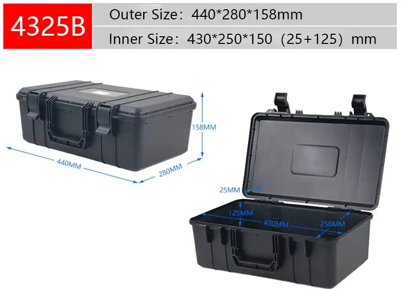Waterproof black plastic tool box hard case with secure latches