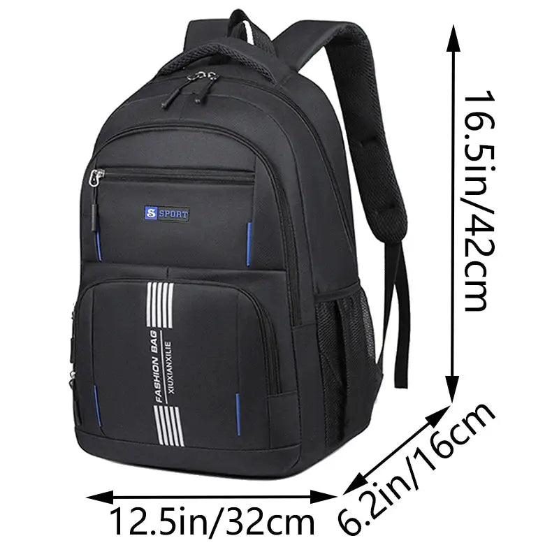 Simples Market fashion minimalist men’s rucksack, black nylon backpack with blue accents and multiple pockets