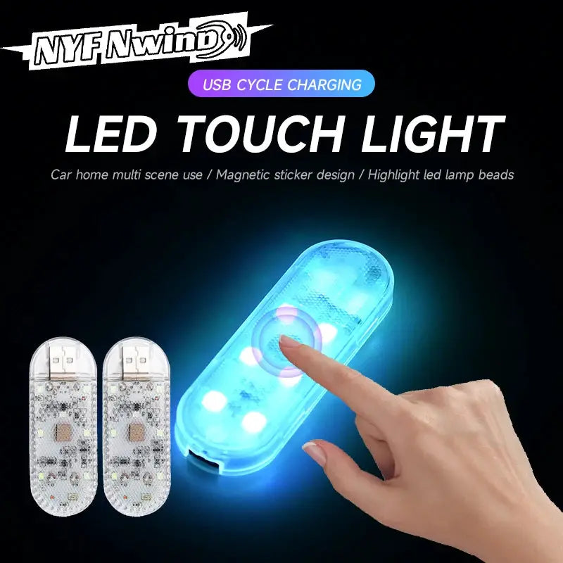 LED Car Mini Touch Light USB Charging Portable Interior Lamp For Roof Ceiling Reading Night Ambient Light