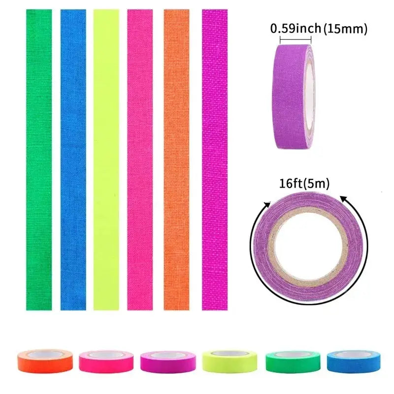6 Rolls Neon Gaffer Cloth Tape Fluorescent UV Blacklight Glow In The Dark For UV Party Craft Projects Gift Pack