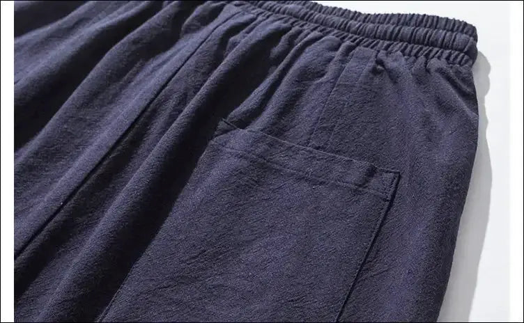 Men's cotton linen harem pants, navy blue, Simples Market joggers with drop-crotch and front pocket