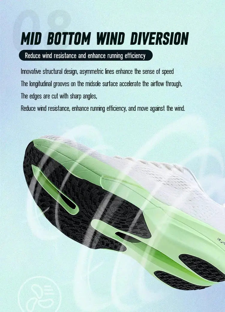 IRUNSVAN Carbon Fiber Sneakers, white upper with lime-green outsole, unisex running shoes