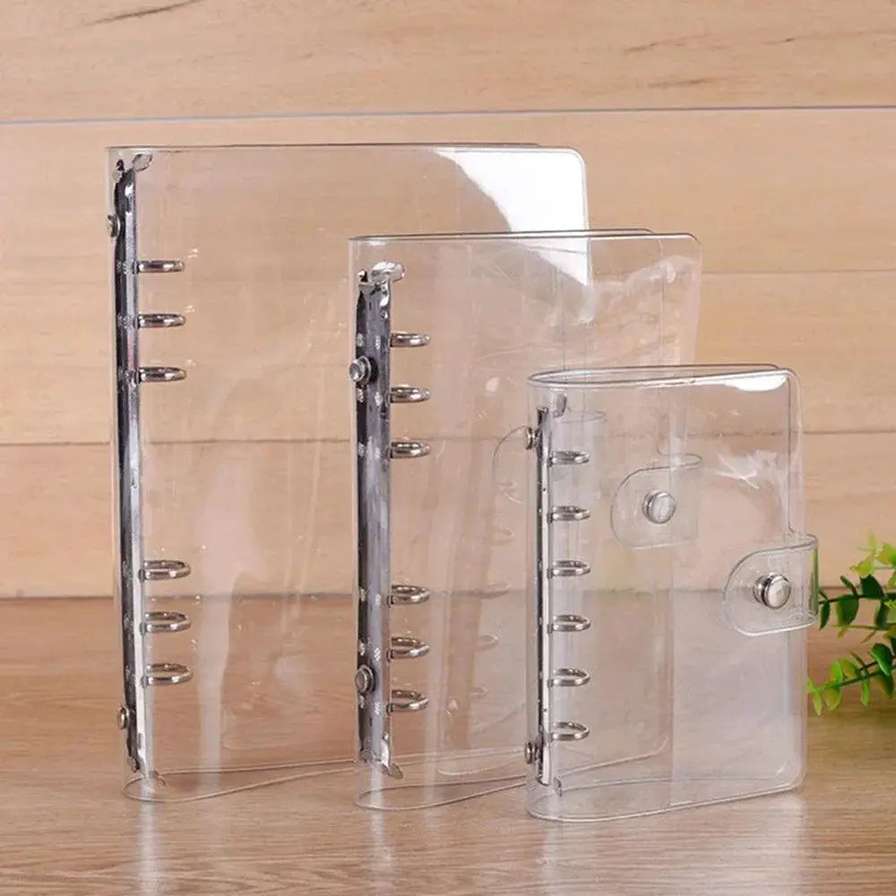 Clear PVC binder covers for 6-ring binders (A5/A6/A7) with snap-button closure; set of three sizes
