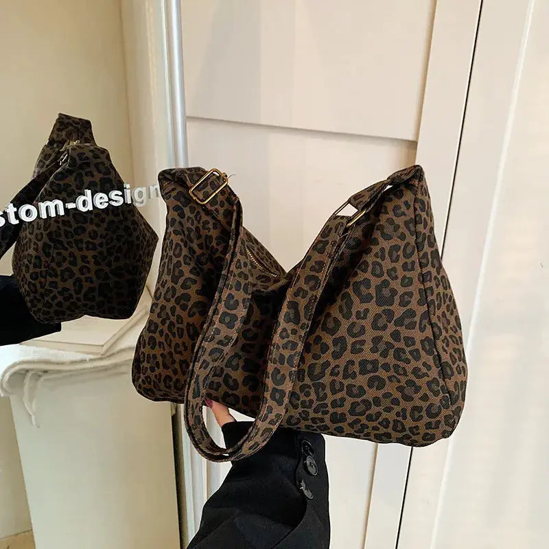 Trendy casual soft textile women's shoulder crossbody bag, leopard print, large capacity by Simples Market