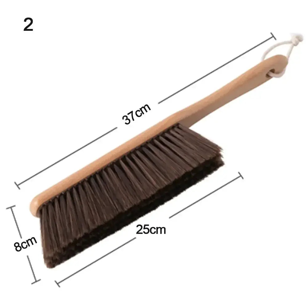 Wooden-handled brush with natural brown bristles, anti-static, 37cm long for cleaning coffee grinders and desks