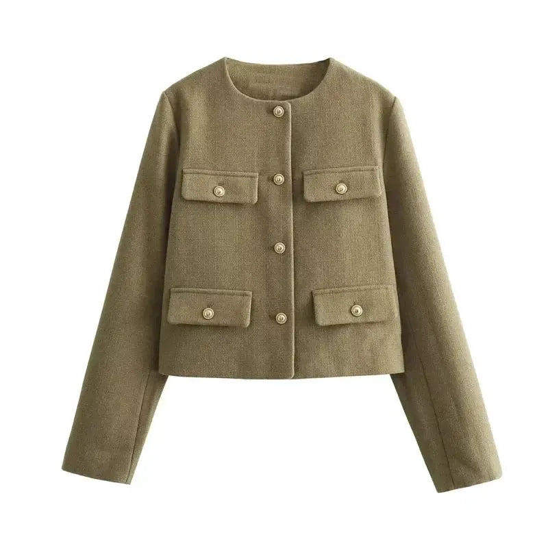 HXAO Autumn Long Sleeve Cropped Jacket Demi Season Layering For Casual Elegant Style