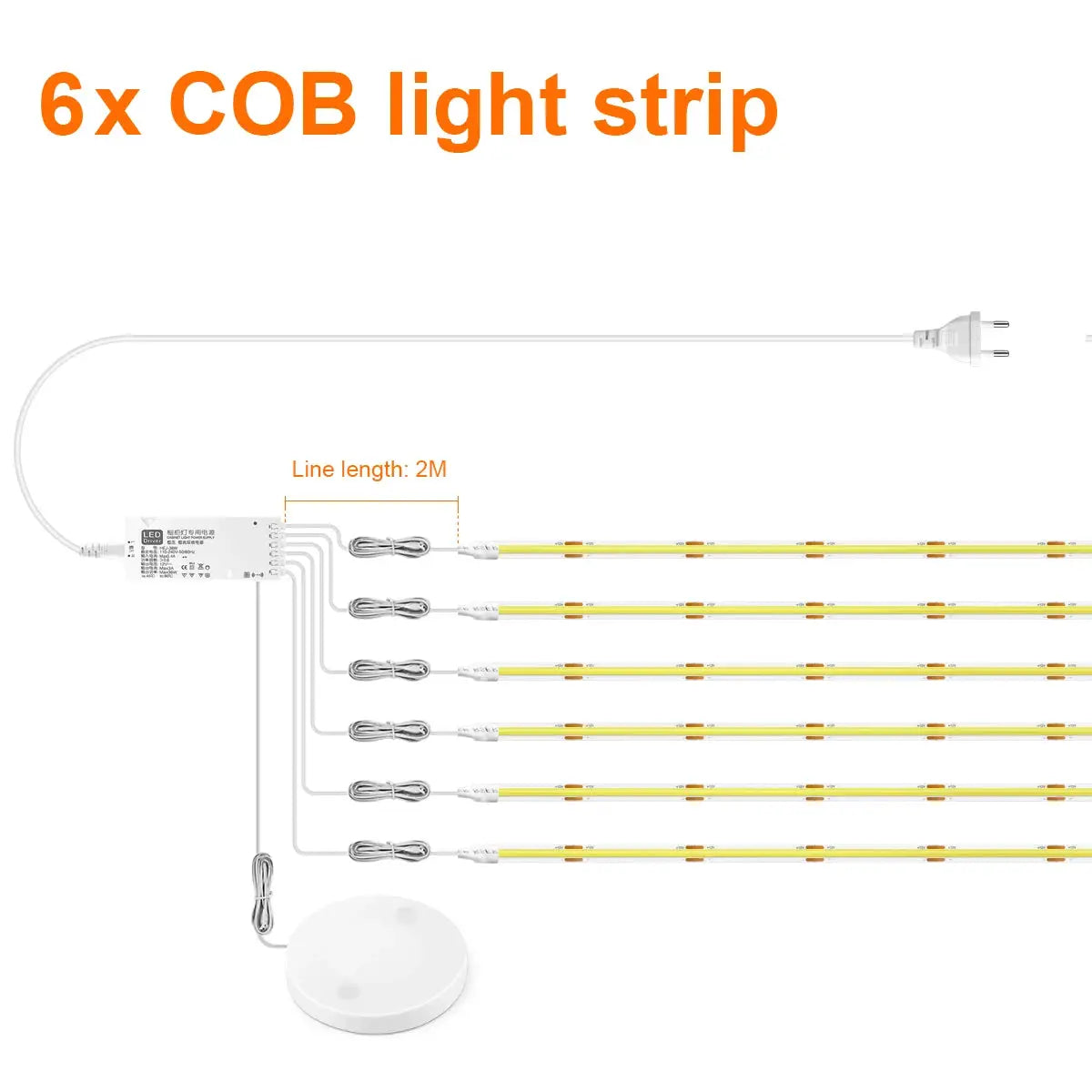 LED COB light strip kit with 6x 2m strips and touch-dimmable controller by Simples Market