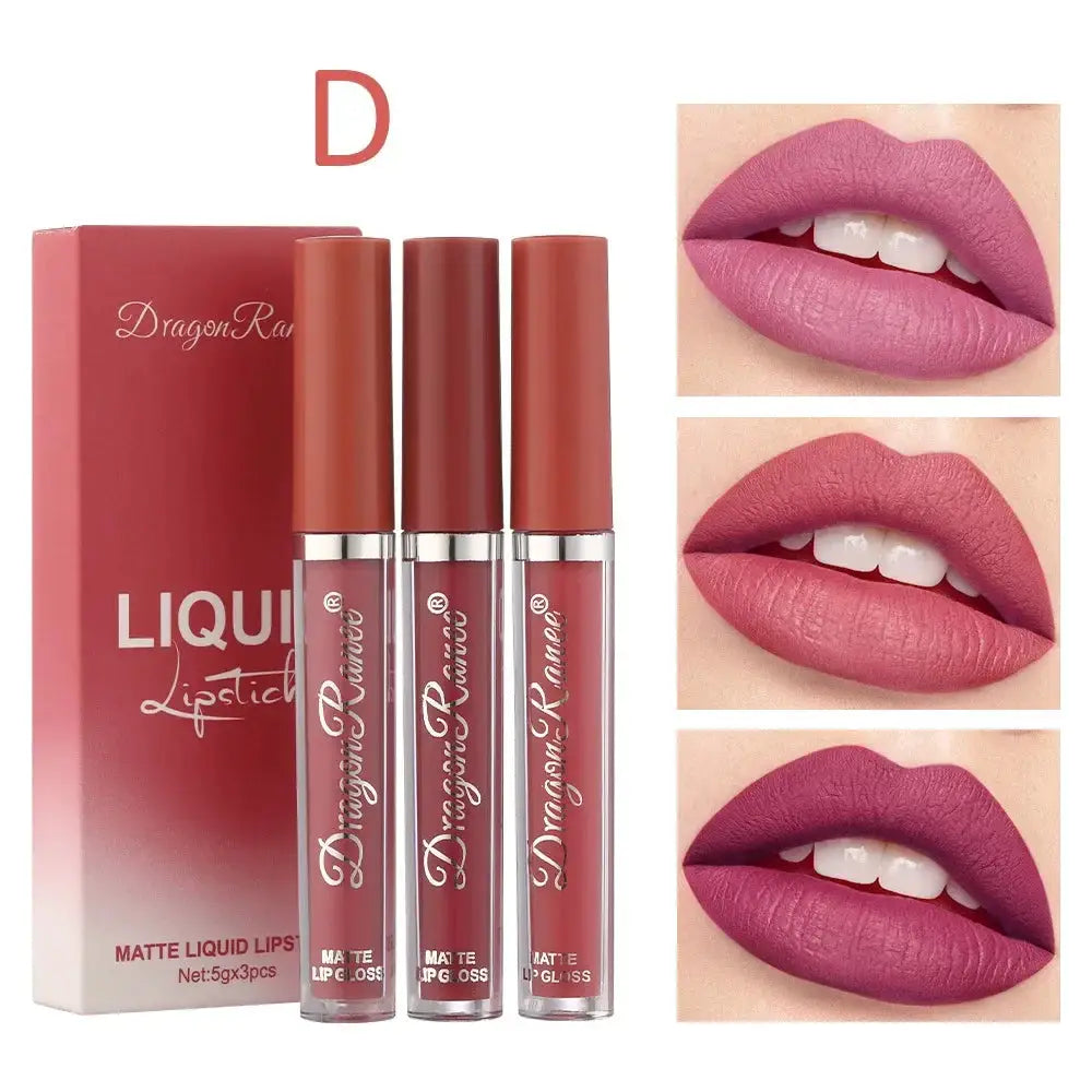 Korean Beauty 3 Piece Liquid Lipstick Set Long Lasting Matte Waterproof Formula Collection
