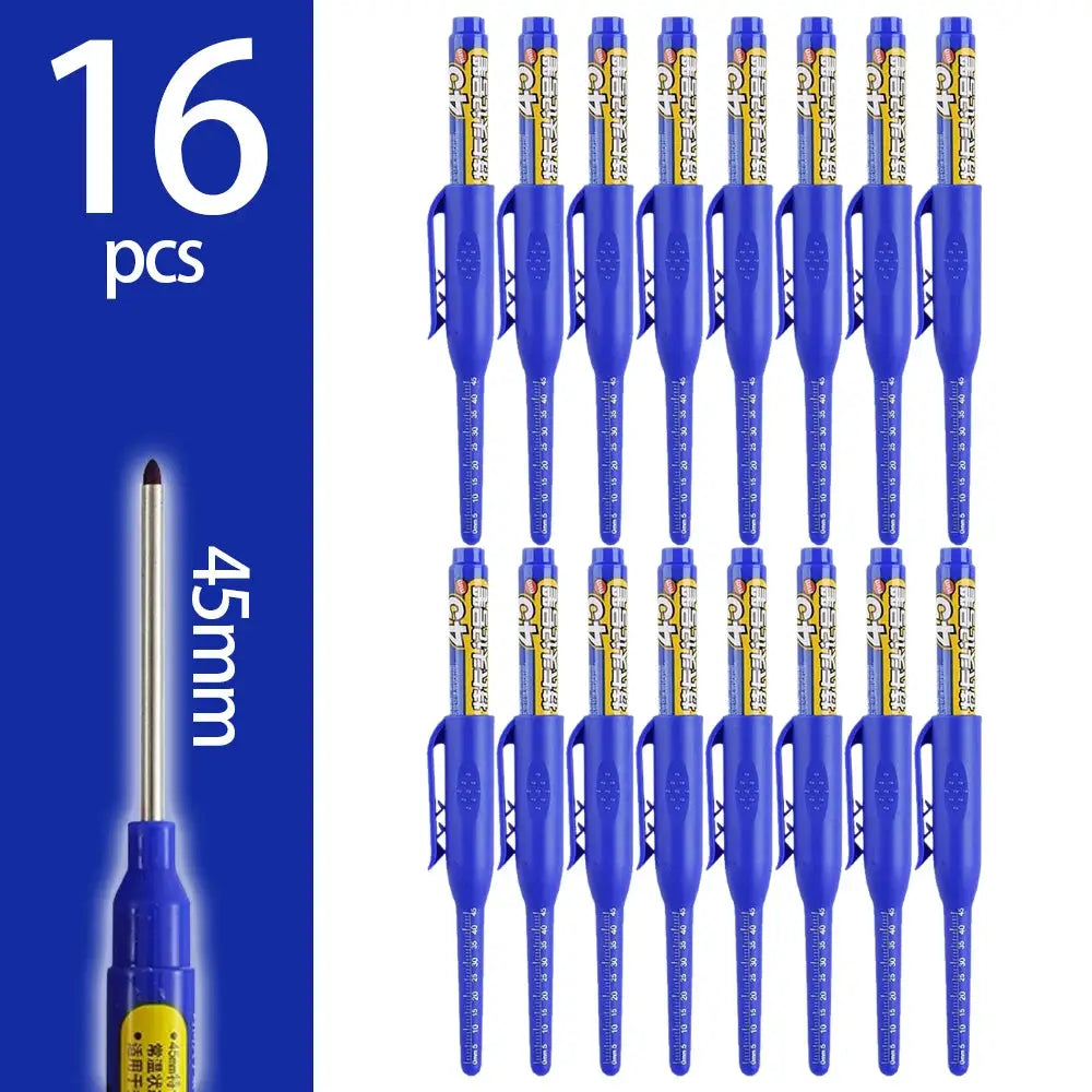 Carpenter marker pens by Simples Market, 16pcs blue 45mm long-nib for deep-hole marking in woodworking