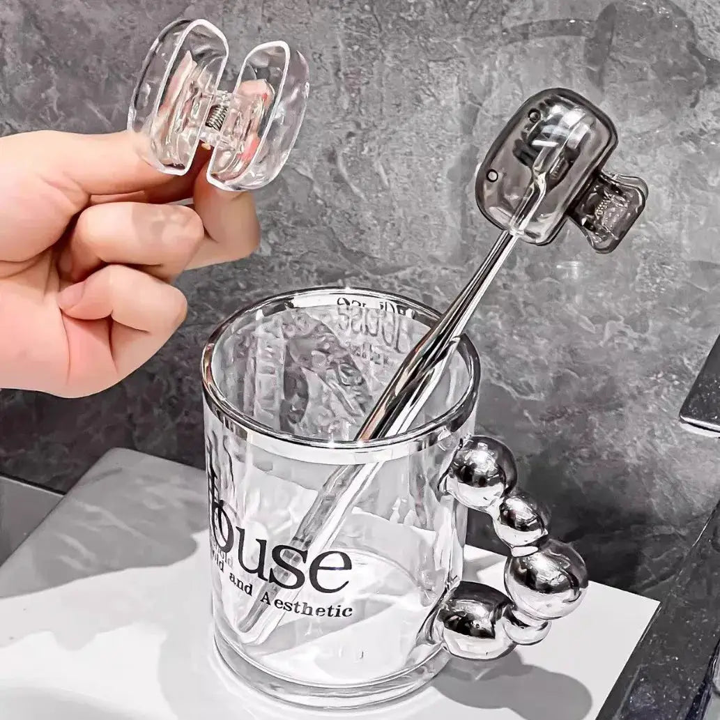 2-pack clear plastic toothbrush head covers with clips for travel and camping