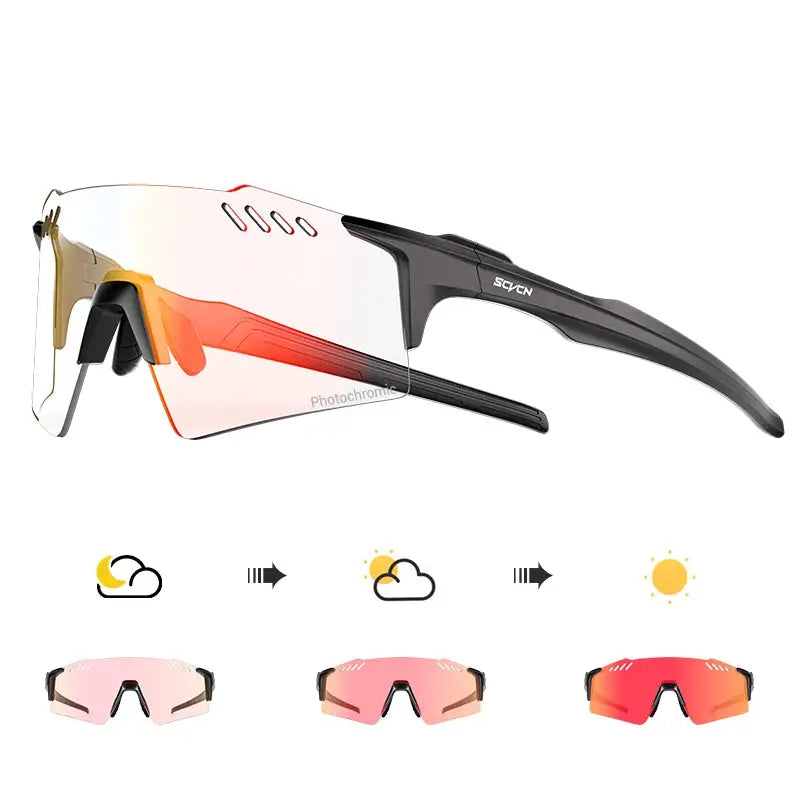 SCVCN Photochromic Cycling Glasses With Adaptive Lenses UV400 Protection For Outdoor Sports