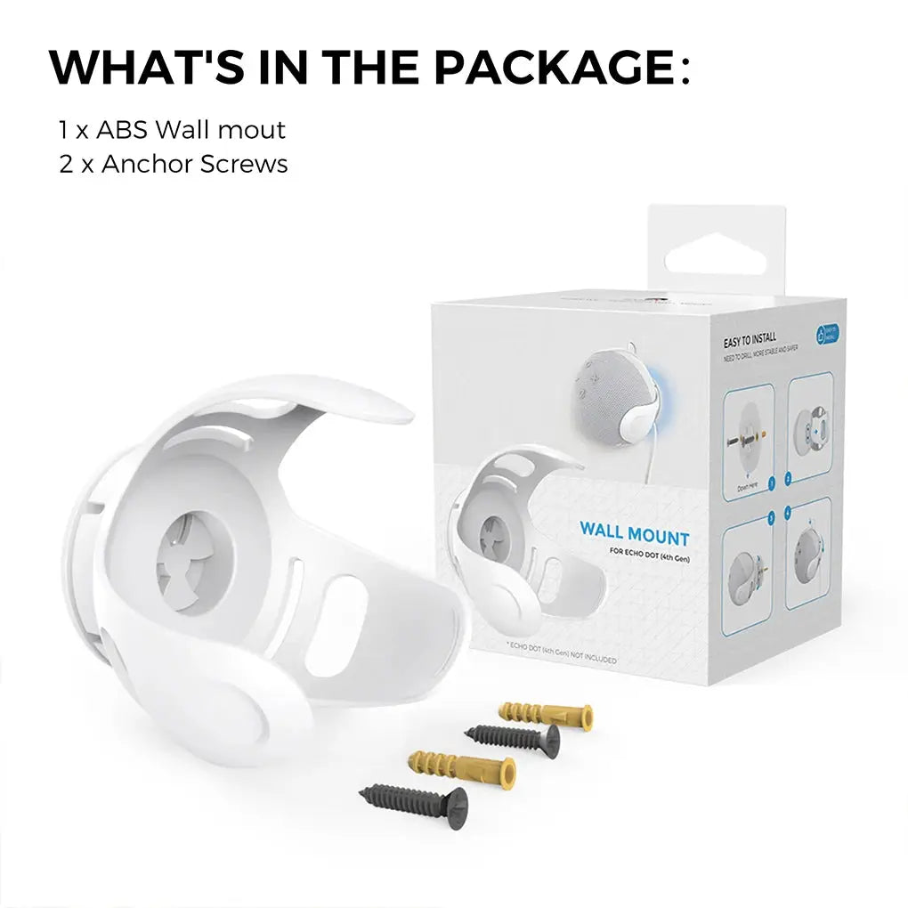 Echo Dot wall mount bracket by Simples Market, white plastic with cord management, screws included