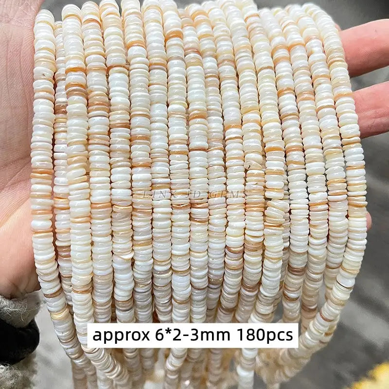 Natural shell beads; irregular smooth disk spacers in white and beige, 180pcs (6x2-3mm) by Simples Market