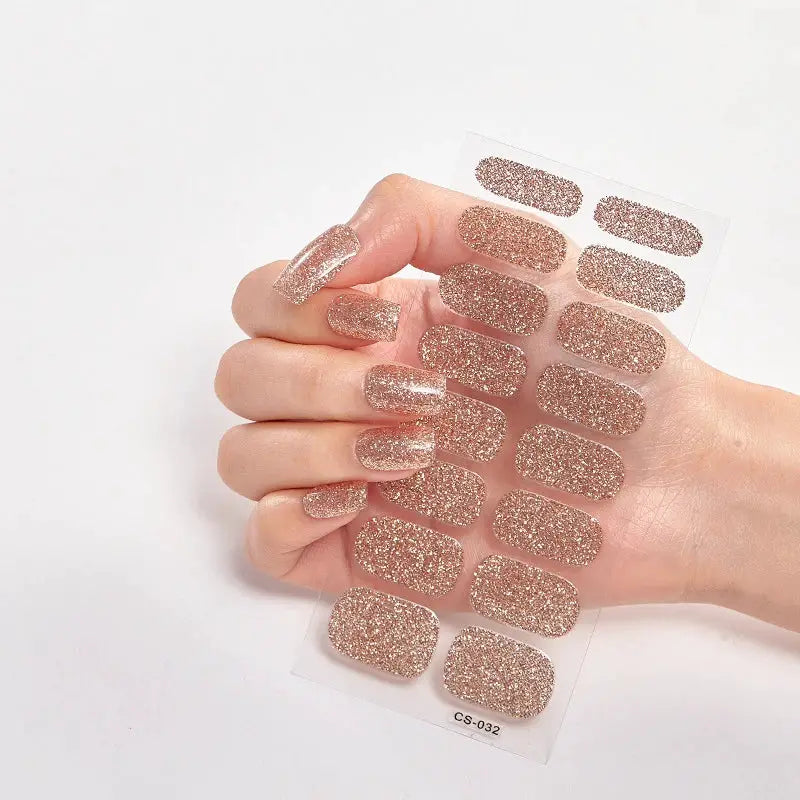 Simples Market full-cover glitter nail stickers sheet in rose-gold, self-adhesive manicure decals