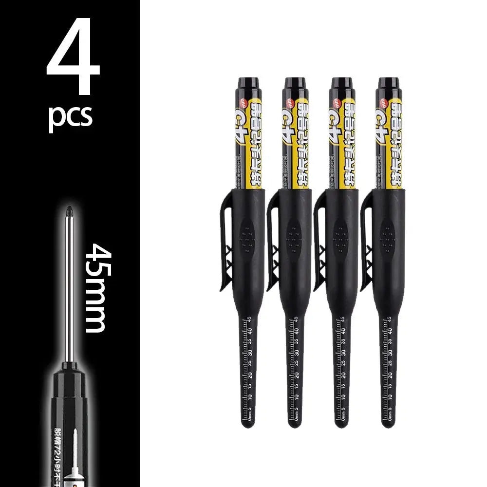 4 pcs carpenter marker pens with 45mm nib and black handles for deep-hole woodworking marking