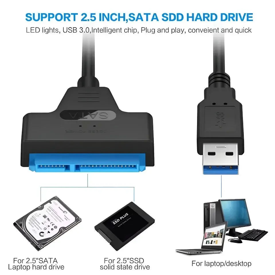 SATA To USB 3.0 Adapter Cable For 2.5 Inch HDD And SSD External Drive 22 Pin Connector