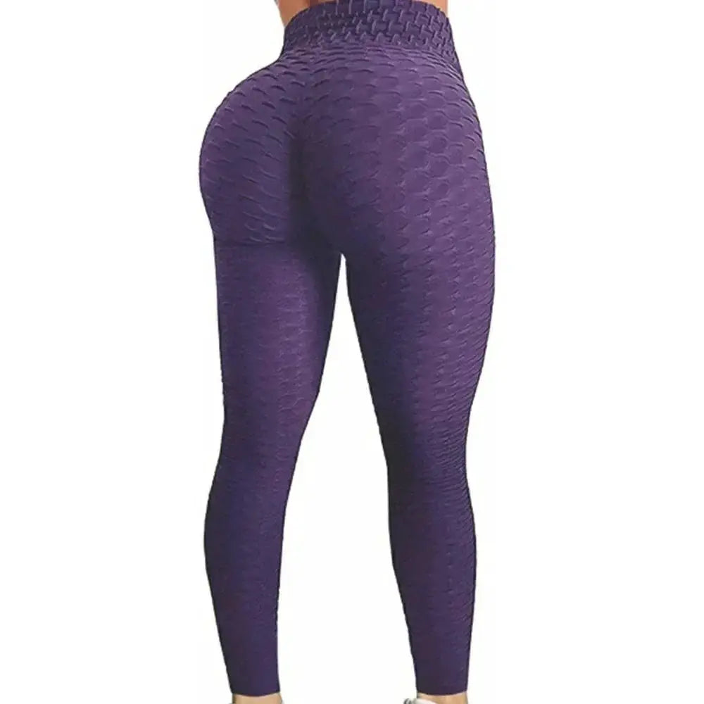 Women's purple high-waist bubble-textured leggings for yoga and workouts, Simples Market