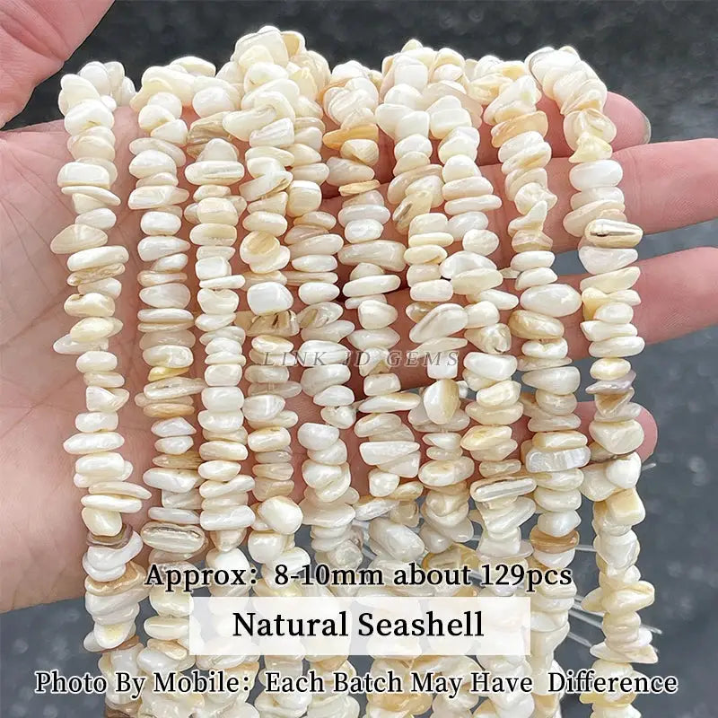Natural seashell bead strands, irregular smooth ivory beads, 8-10 mm, about 129 pieces.